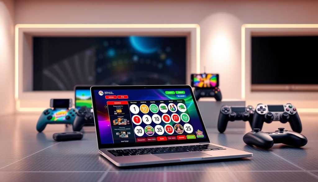A modern, vibrant composition showcasing the top free online bingo sites for 2025. In the foreground, a sleek laptop or tablet displays a bingo interface with colorful cards and game elements. The middle ground features various mobile devices and gaming controllers, hinting at the platforms and devices used to access these sites. The background is a minimalist, tech-inspired setting with subtle grid patterns and soft lighting, creating a clean and inviting atmosphere. The overall tone is one of sophistication, accessibility, and the cutting-edge of online bingo entertainment. A modern, vibrant composition showcasing the top free online bingo sites for 2025. In the foreground, a sleek laptop or tablet displays a bingo interface with colorful cards and game elements. The middle ground features various mobile devices and gaming controllers, hinting at the platforms and devices used to access these sites. The background is a minimalist, tech-inspired setting with subtle grid patterns and soft lighting, creating a clean and inviting atmosphere. The overall tone is one of sophistication, accessibility, and the cutting-edge of online bingo entertainment.