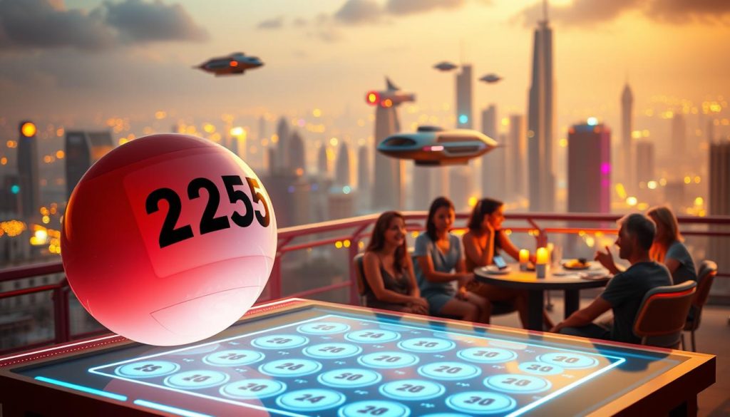 A vibrant and immersive scene showcasing exclusive free bingo bonuses in the year 2025. In the foreground, a large bingo ball hovers above a sleek, futuristic bingo card, its edges glowing with neon highlights. The middle ground features a group of players seated around a holographic bingo table, their faces lit with excitement as they anticipate the next number. In the background, a cityscape of gleaming skyscrapers and hovering transport vehicles sets the scene in a technologically advanced future. Soft, diffused lighting casts a warm, inviting glow over the entire composition, creating a sense of wonder and anticipation for the extraordinary bingo bonuses of 2025. A vibrant and immersive scene showcasing exclusive free bingo bonuses in the year 2025. In the foreground, a large bingo ball hovers above a sleek, futuristic bingo card, its edges glowing with neon highlights. The middle ground features a group of players seated around a holographic bingo table, their faces lit with excitement as they anticipate the next number. In the background, a cityscape of gleaming skyscrapers and hovering transport vehicles sets the scene in a technologically advanced future. Soft, diffused lighting casts a warm, inviting glow over the entire composition, creating a sense of wonder and anticipation for the extraordinary bingo bonuses of 2025.